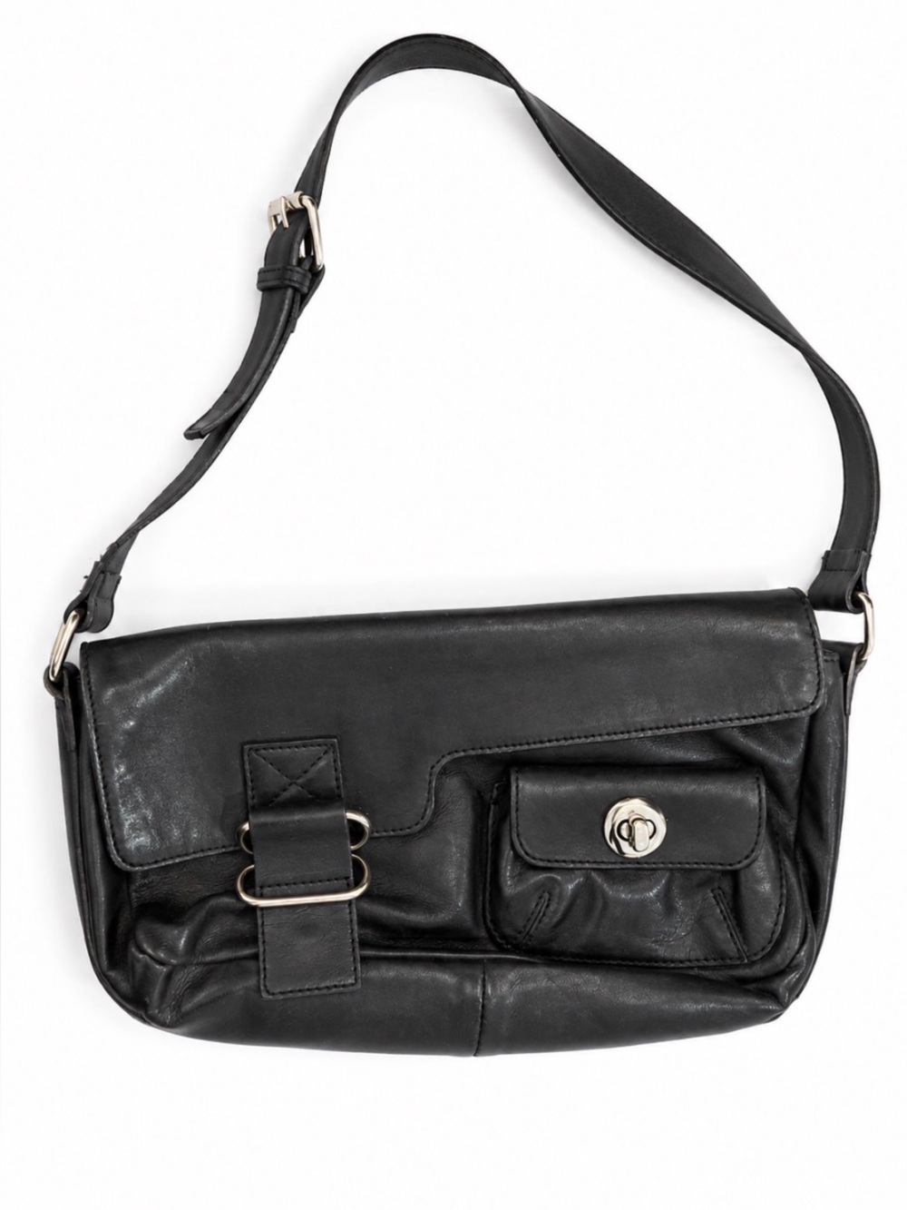 Classic Pegabo Made in Italy Black Leather Shoulder Bag